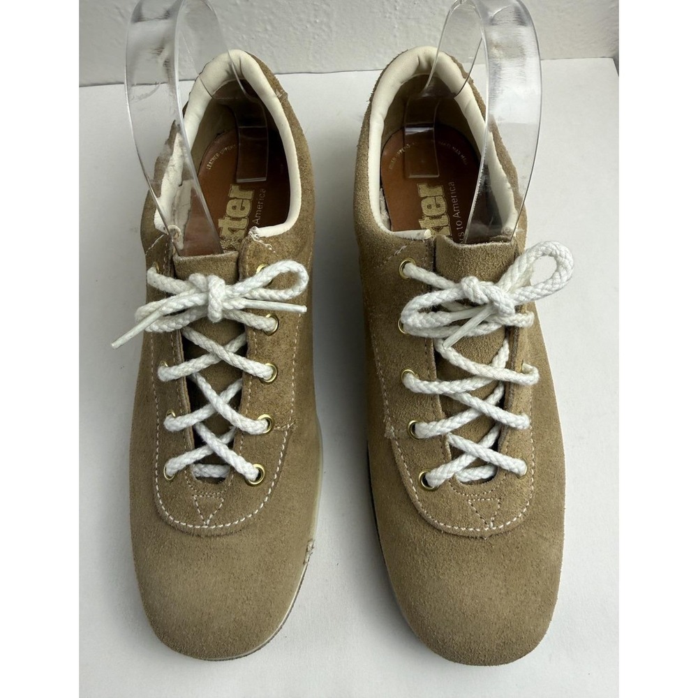 Vintage 60s Dexter Beige White Leather Suede Oxford USA Bowling Shoes Size 6.5